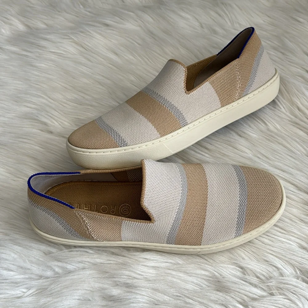 Rothy's Birch Stripe Neutral Slip-On Sneakers Size 10 - Picture 2 of 13